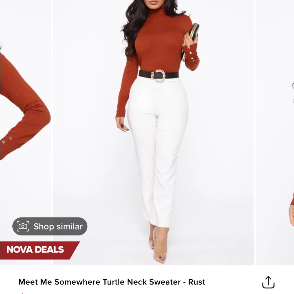 Turtle neck sweater and white jeans